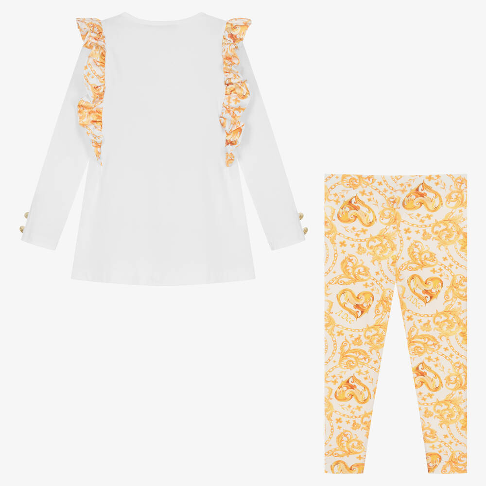 A Dee-طقم ليقنز قطن جيرسي لون ذهبي وأبيض للبنات | Childrensalon Outlet