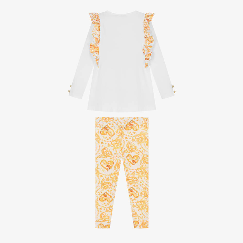 A Dee-Бело-золотистый топ и легинсы из хлопка | Childrensalon Outlet