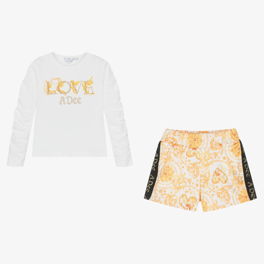 A Dee-Girls White & Gold Shorts Set | Childrensalon Outlet
