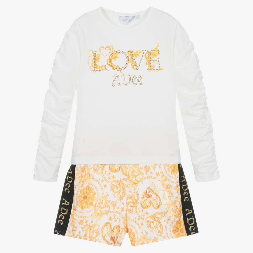 A Dee - Top & Shorts Set in Weiß & Gold | Childrensalon