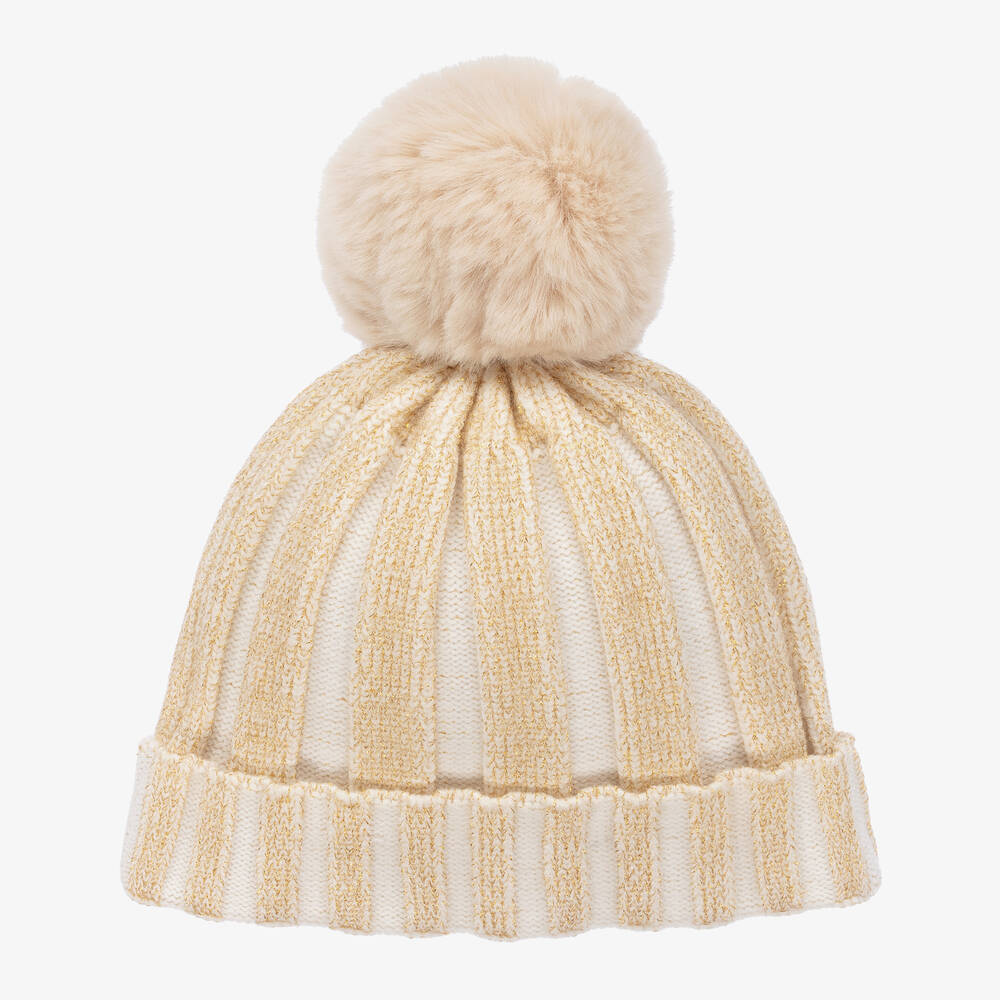 A Dee-Girls White & Gold Stripe Knit Hat | Childrensalon Outlet