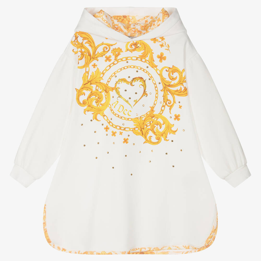 A Dee - Girls White & Gold Sweatshirt Dress | Childrensalon