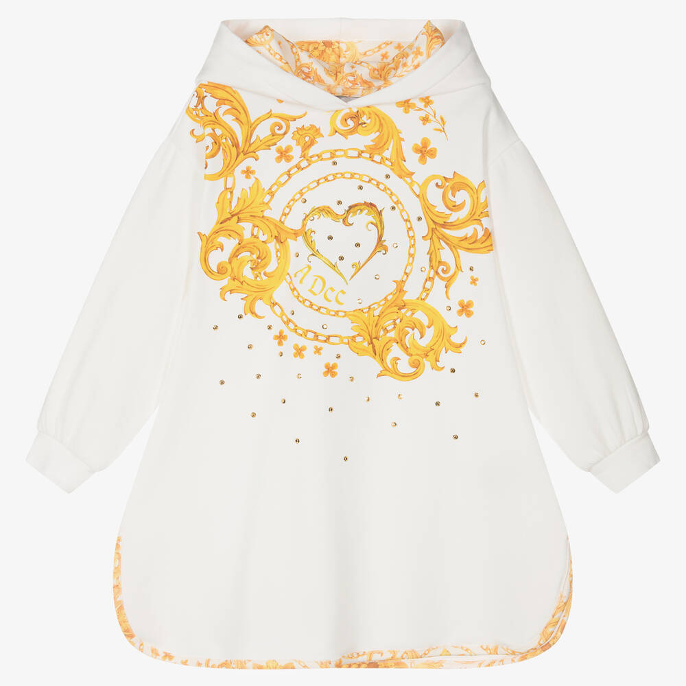 A Dee - Robe-sweat blanche et dorée fille | Childrensalon