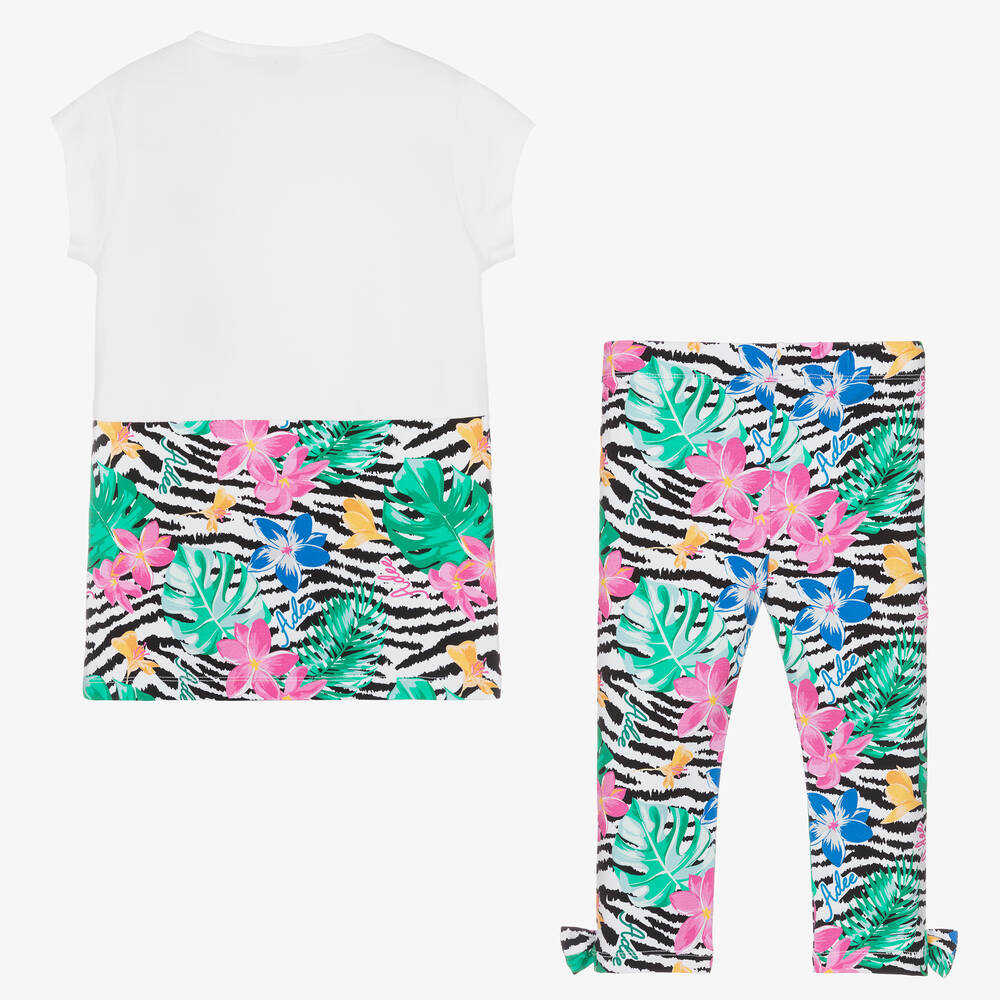 A Dee-Girls White & Green Cotton Leggings Set | Childrensalon Outlet