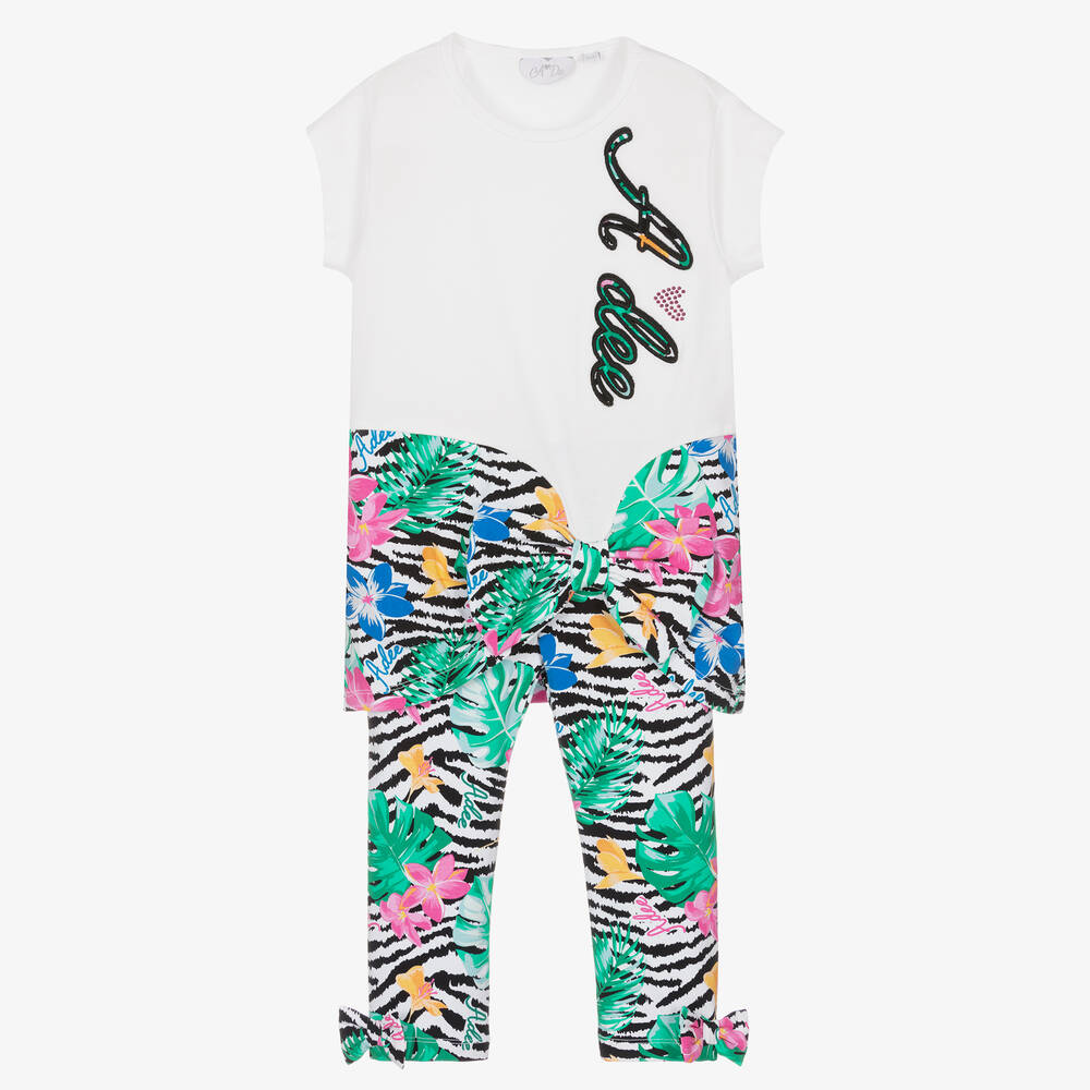 A Dee - Baumwoll-Leggings-Set in Weiß-Grün | Childrensalon