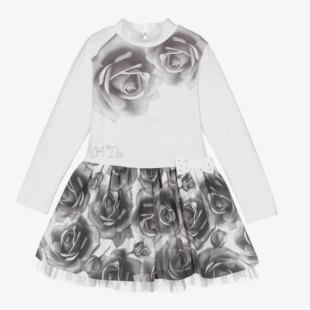 A Dee-Белое платье с серыми розами для девочек | Childrensalon Outlet