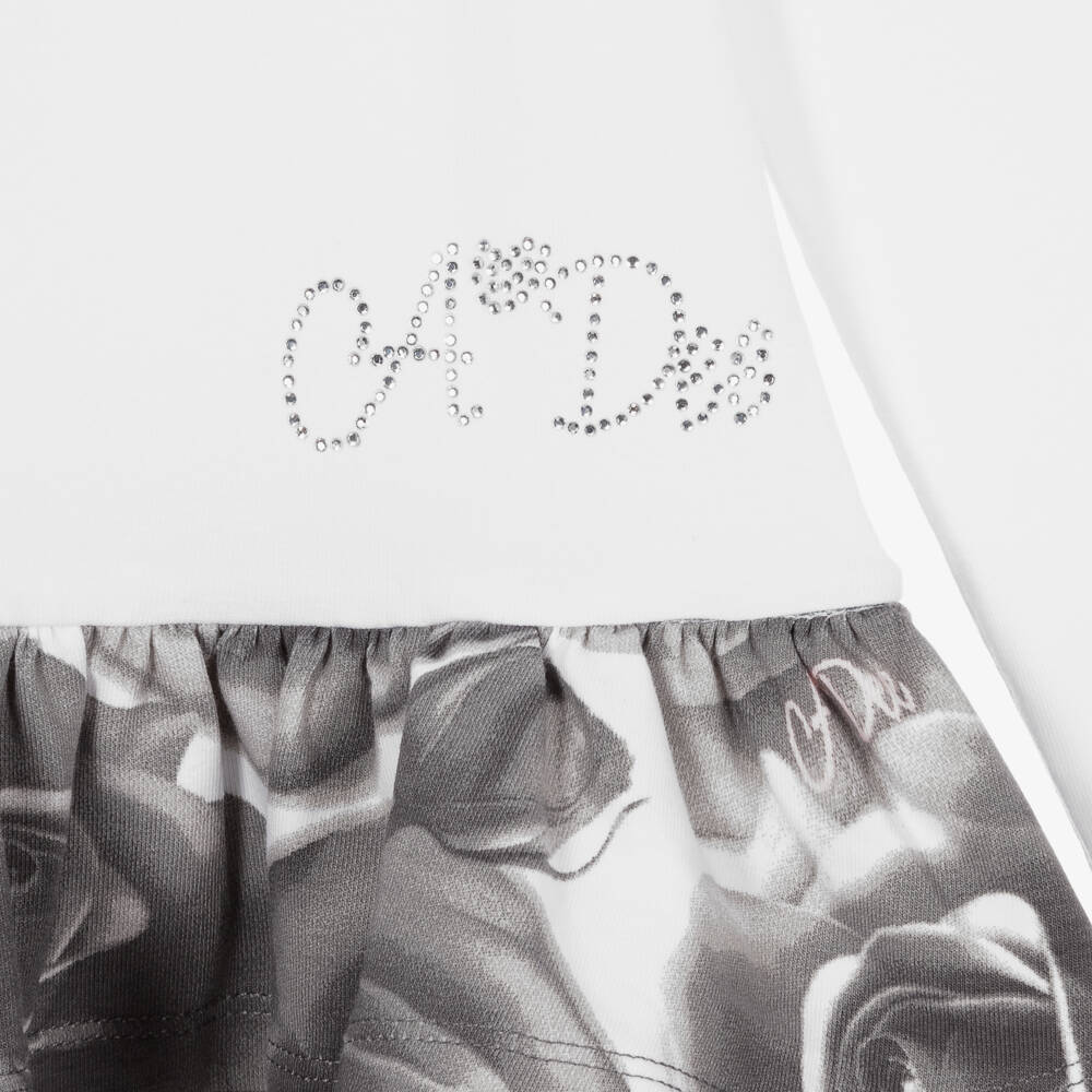 A Dee-Белый топ с серыми розами и легинсы | Childrensalon Outlet