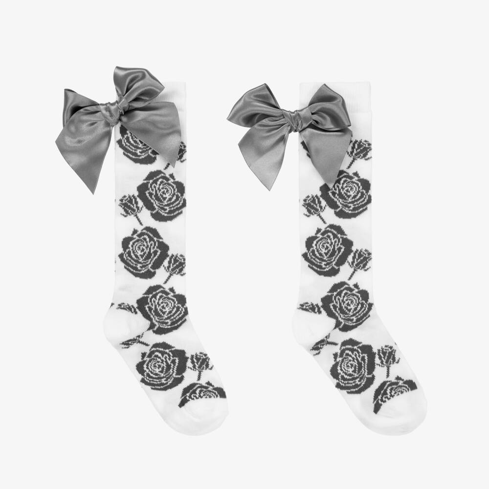 A Dee-Белые носки с серыми розами | Childrensalon Outlet