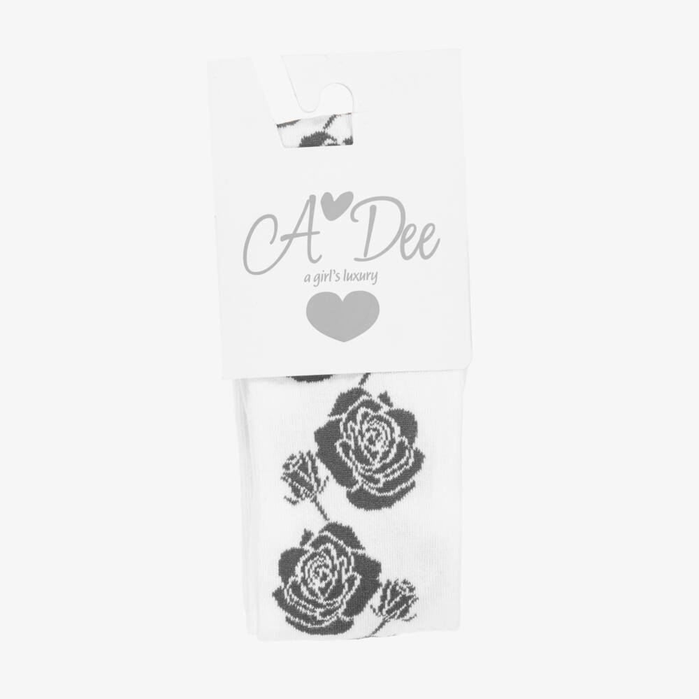 A Dee-Girls White & Grey Rose Tights | Childrensalon Outlet