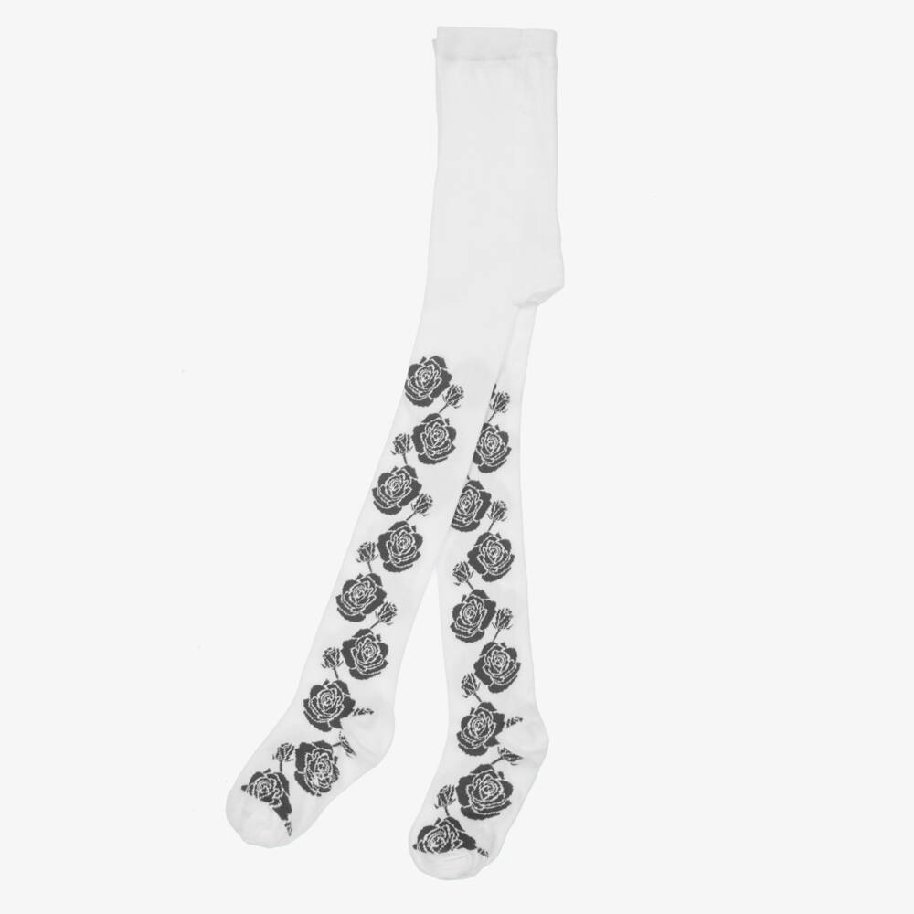 A Dee-Girls White & Grey Rose Tights | Childrensalon Outlet