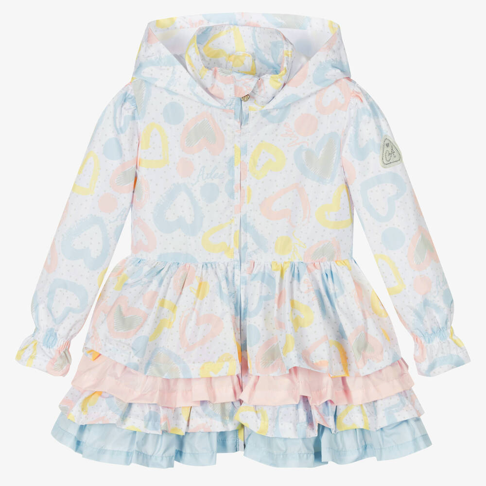 A Dee - Girls White Heart Print Coat | Childrensalon