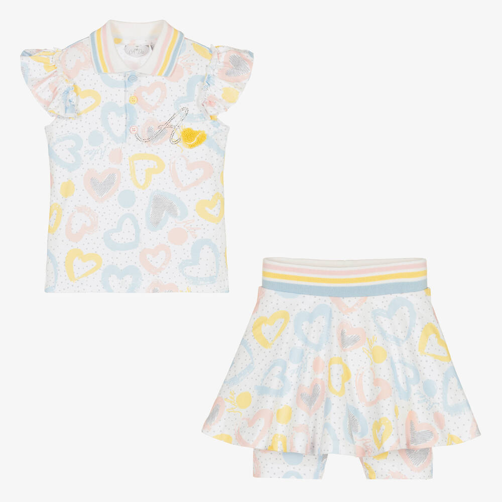 A Dee-Белый топ и юбка-шорты с сердечками | Childrensalon Outlet