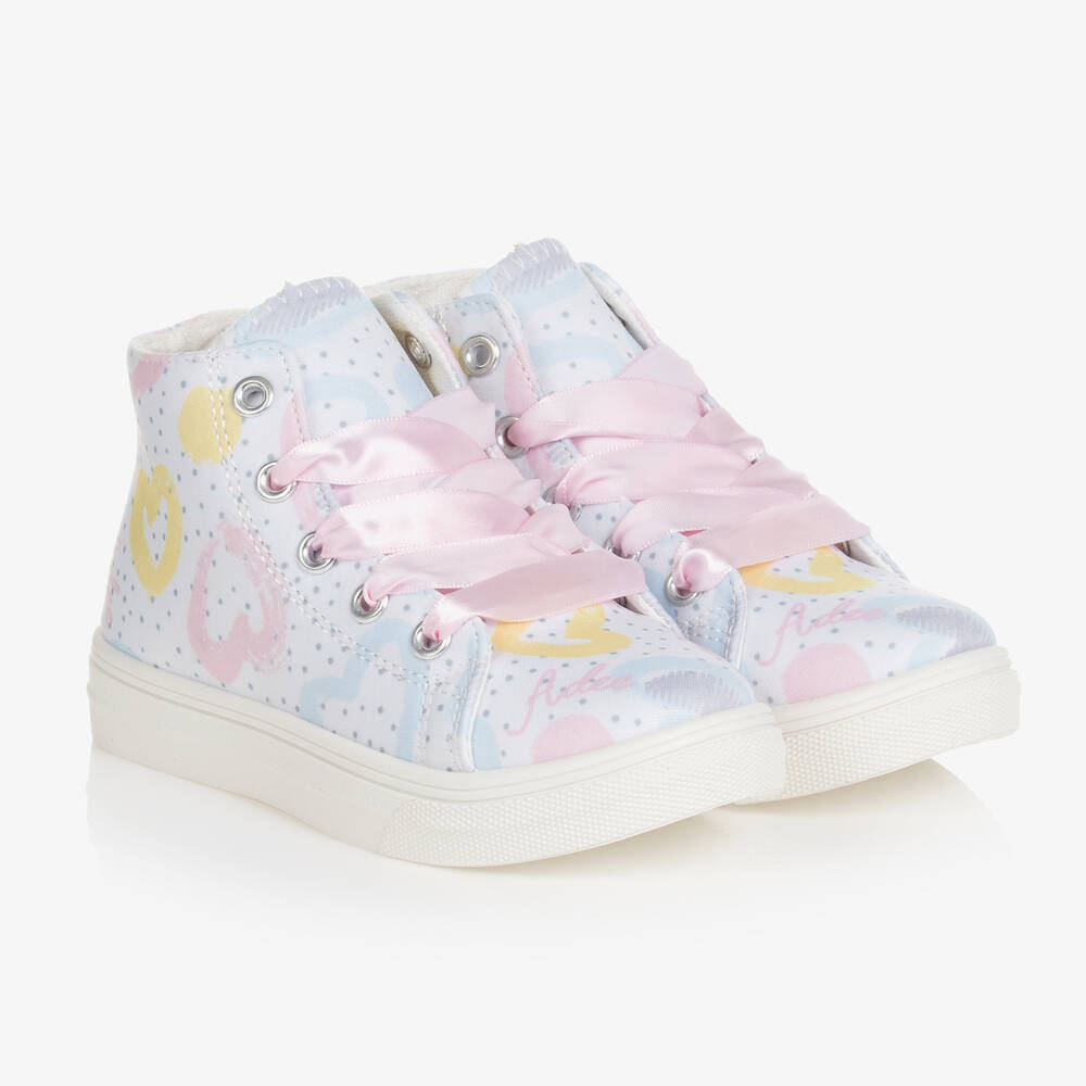 A Dee - Girls White Hearts High-Top Trainers | Childrensalon