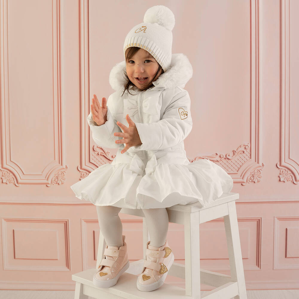 A Dee Girls White Hooded Puffer Coat Childrensalon Outlet
