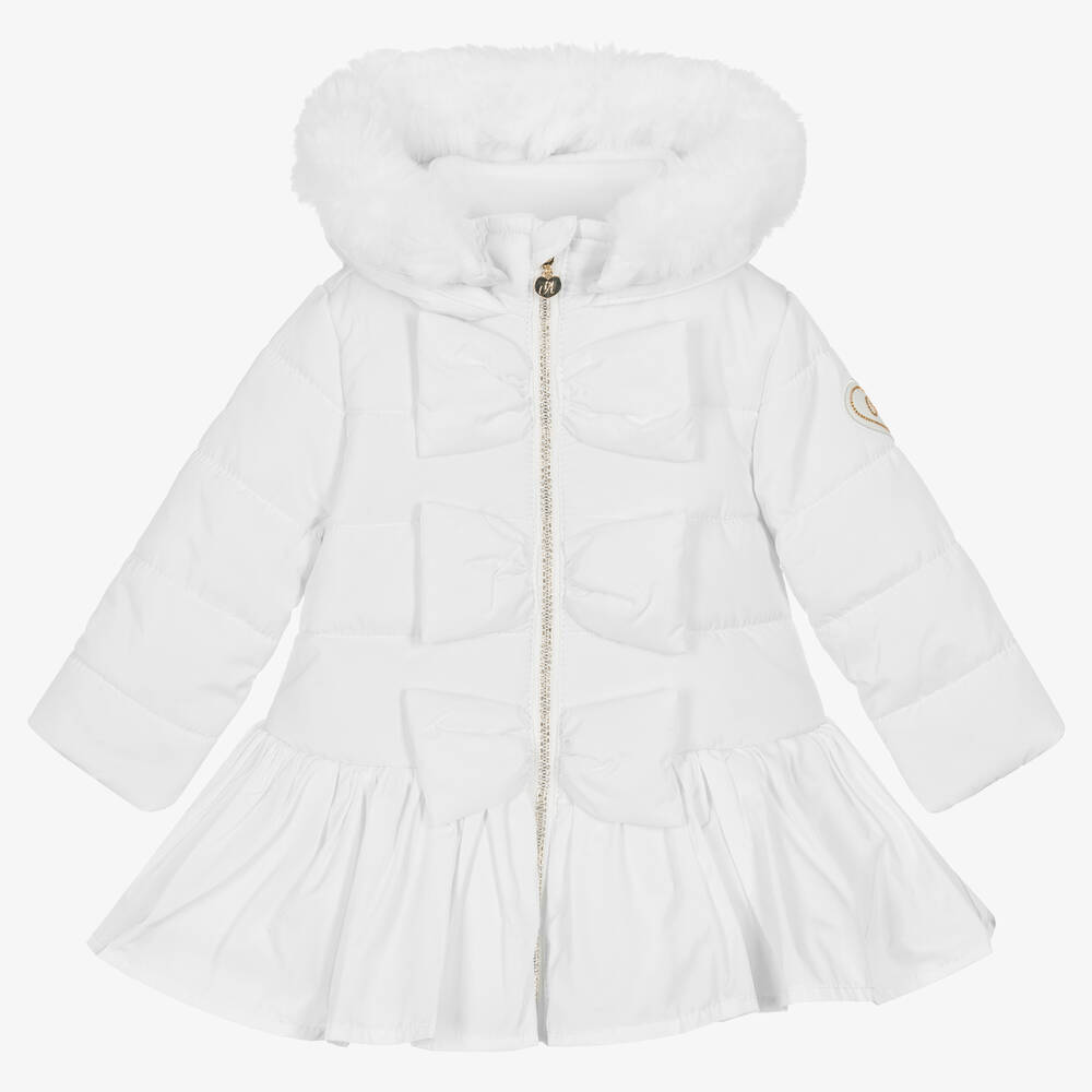 A Dee - Girls White Hooded Puffer Coat | Childrensalon