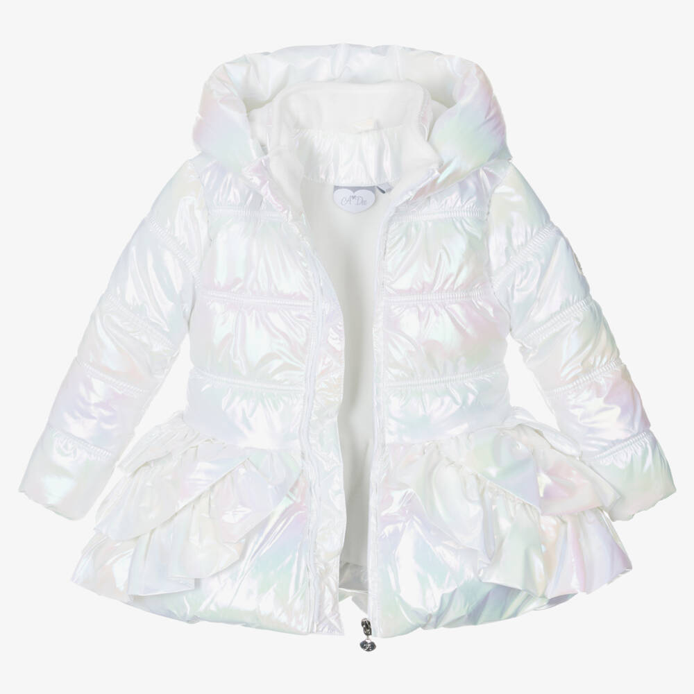 A Dee-Girls White Iridescent Puffer Coat | Childrensalon Outlet