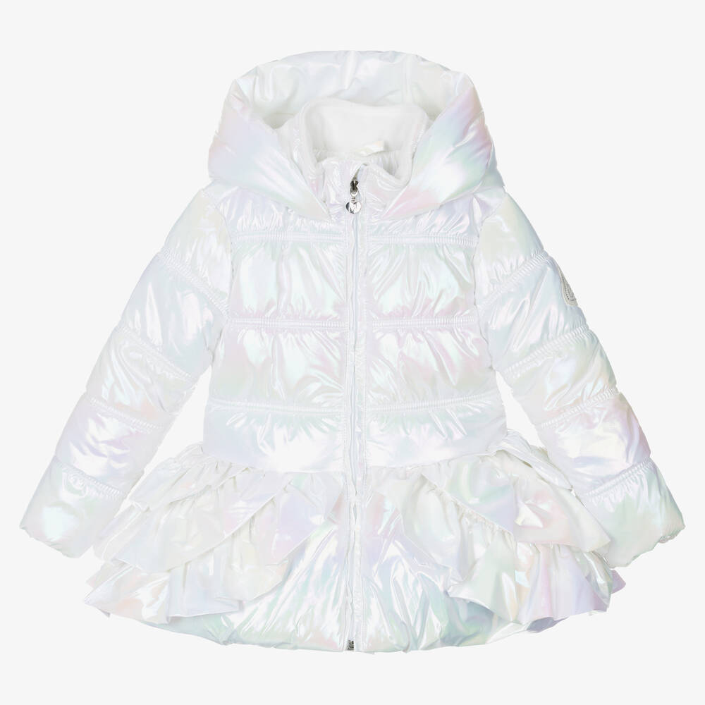 A Dee - Girls White Iridescent Puffer Coat | Childrensalon