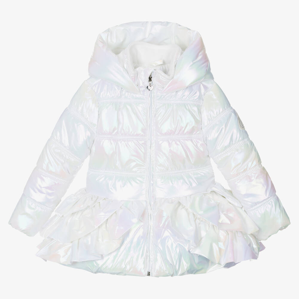 A Dee-Girls White Iridescent Puffer Coat | Childrensalon Outlet