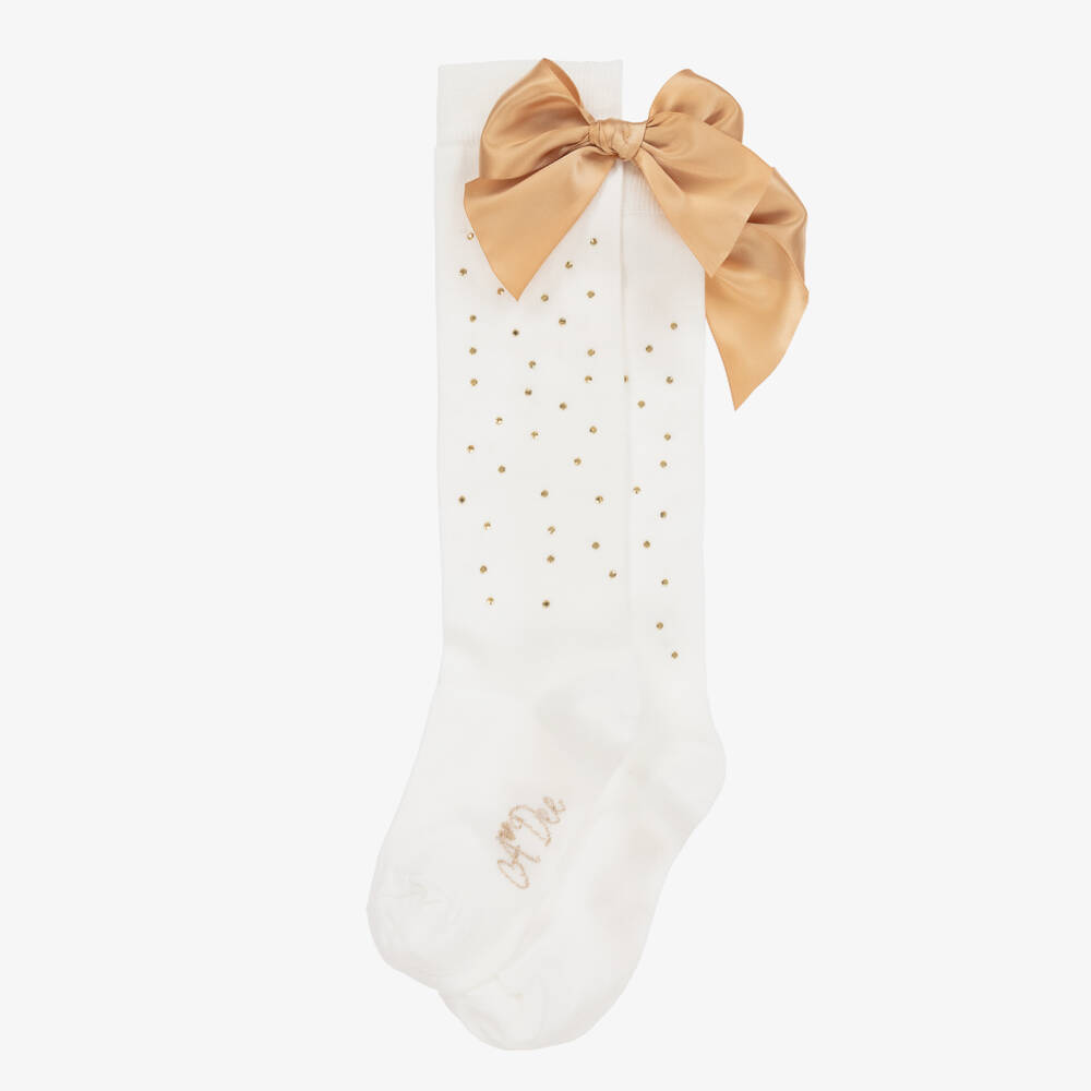 A Dee-Girls White Knee-High Bow Socks | Childrensalon Outlet