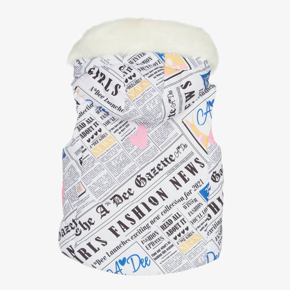 A Dee-Girls White Newspaper Print Puffer Gilet | Childrensalon Outlet