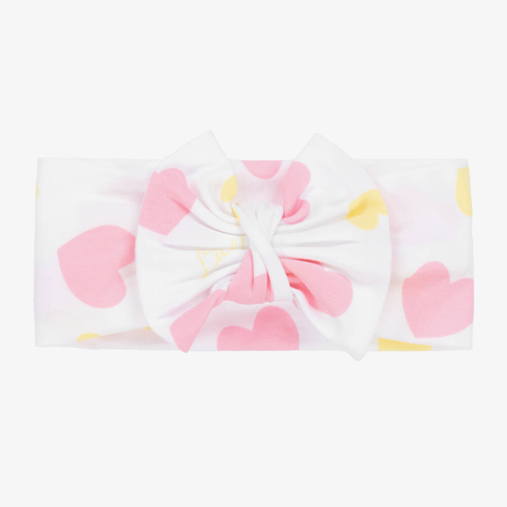 A Dee-Girls White & Pink Cotton Bow Headband | Childrensalon Outlet