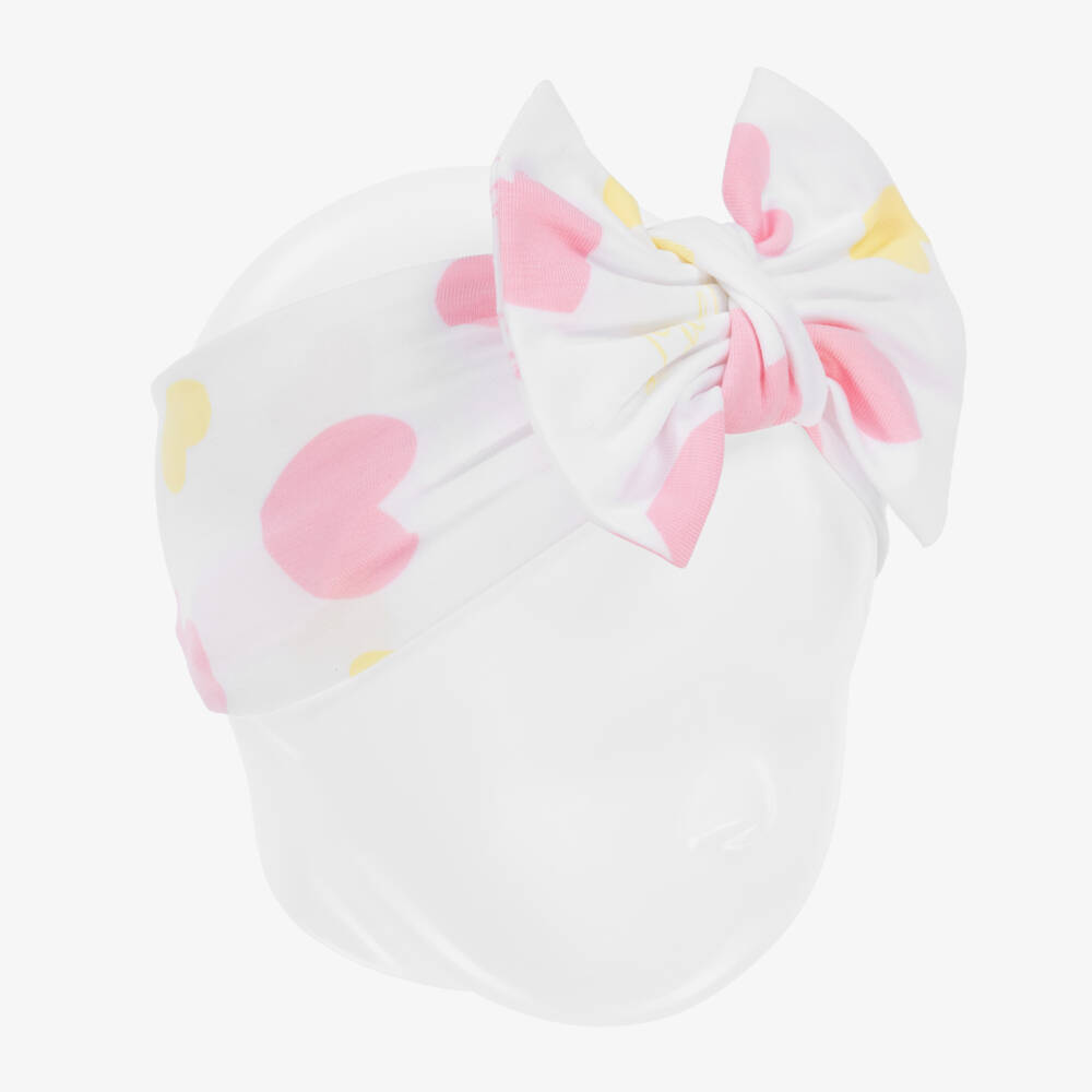 A Dee-Girls White & Pink Cotton Bow Headband | Childrensalon Outlet