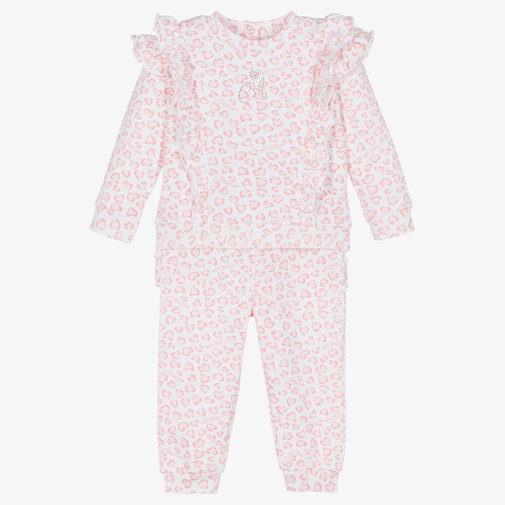 A Dee - Girls White & Pink Cotton Tracksuit | Childrensalon