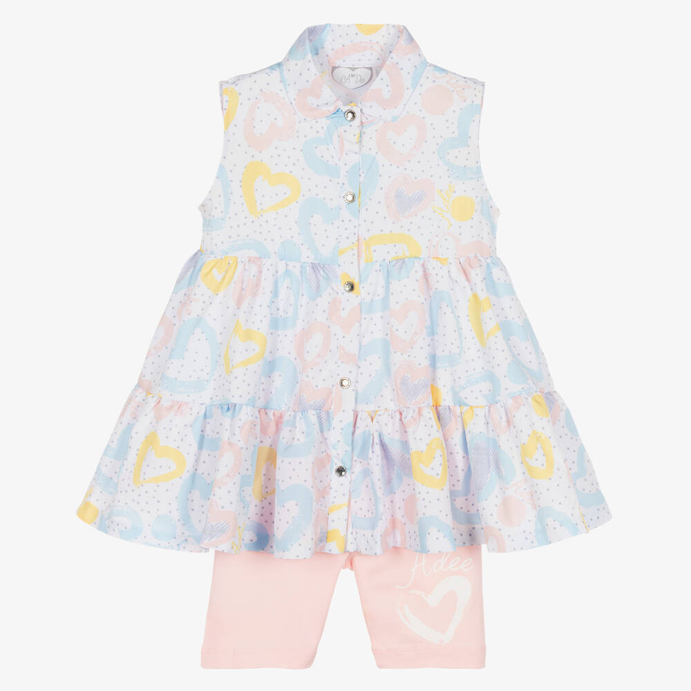 A Dee - Ensemble short blanc et rose fille | Childrensalon