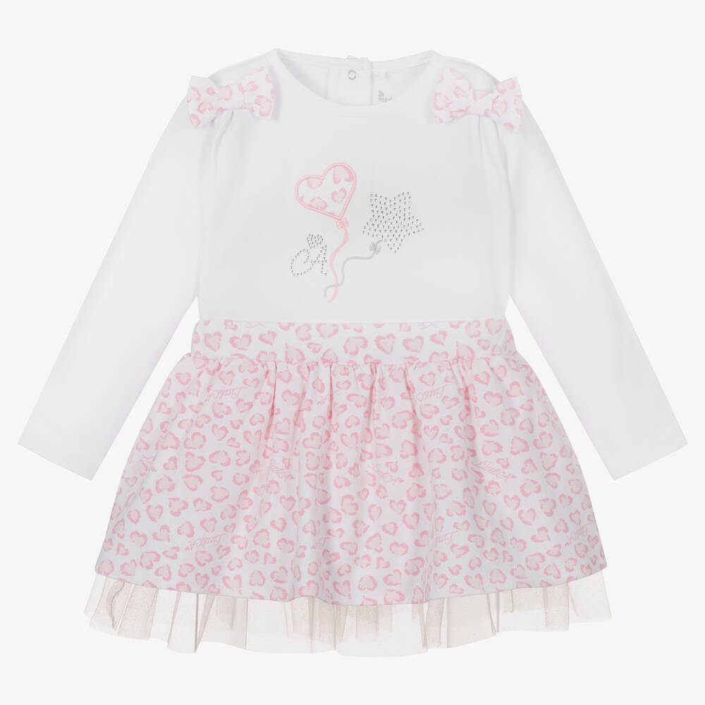 A Dee - Girls White & Pink Skirt Set | Childrensalon