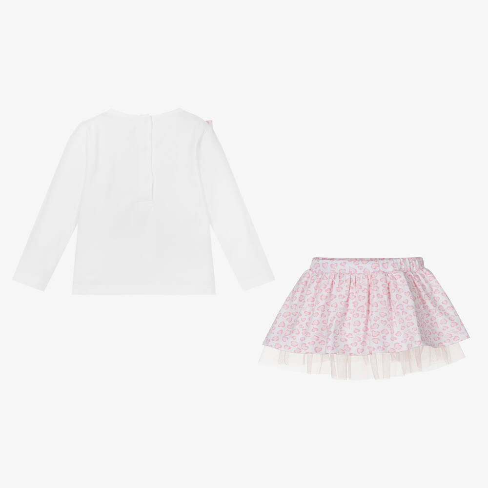 آدي-طقم تنورة قطن جيرسي لون أبيض وزهري | Childrensalon Outlet