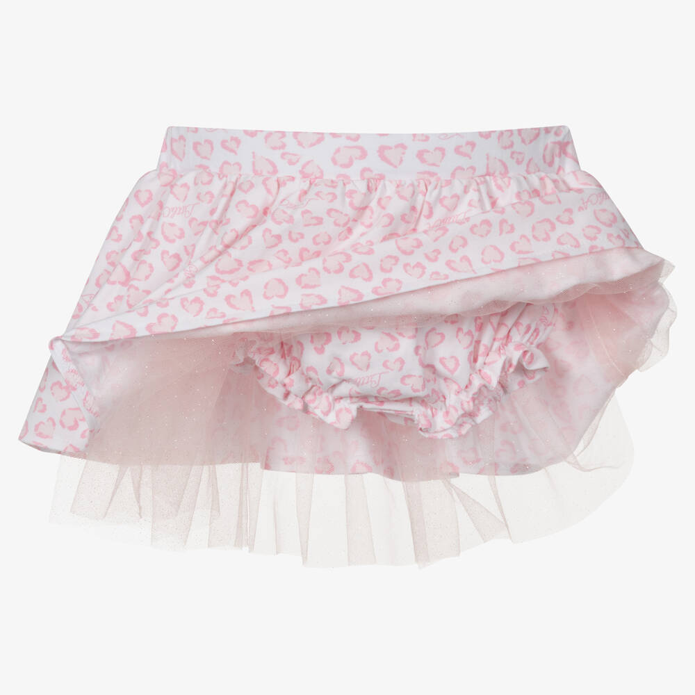 آدي-طقم تنورة قطن جيرسي لون أبيض وزهري | Childrensalon Outlet