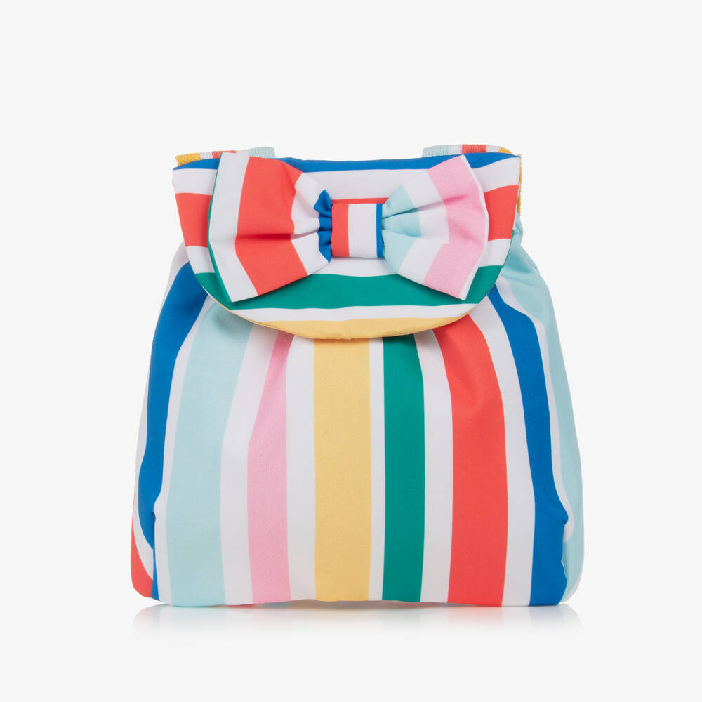 A Dee - Girls White & Pink Striped Backpack (20cm) | Childrensalon