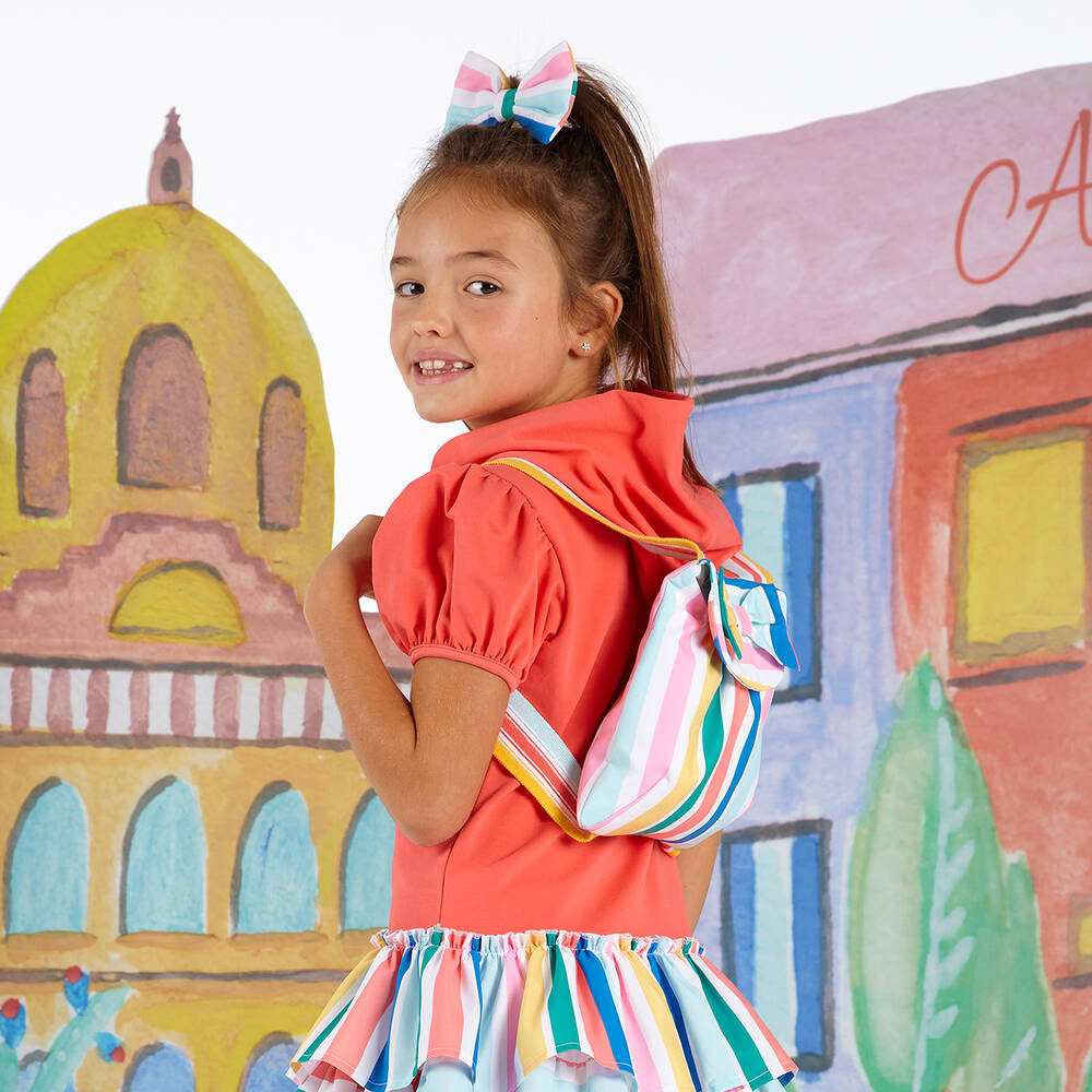 A Dee-Girls White & Pink Striped Backpack (20cm) | Childrensalon Outlet