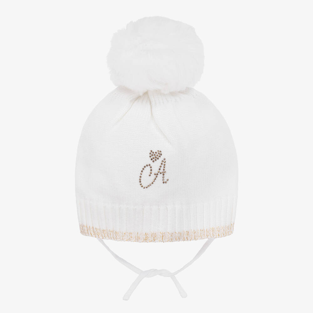 A Dee-Girls White Pom-Pom Hat | Childrensalon Outlet