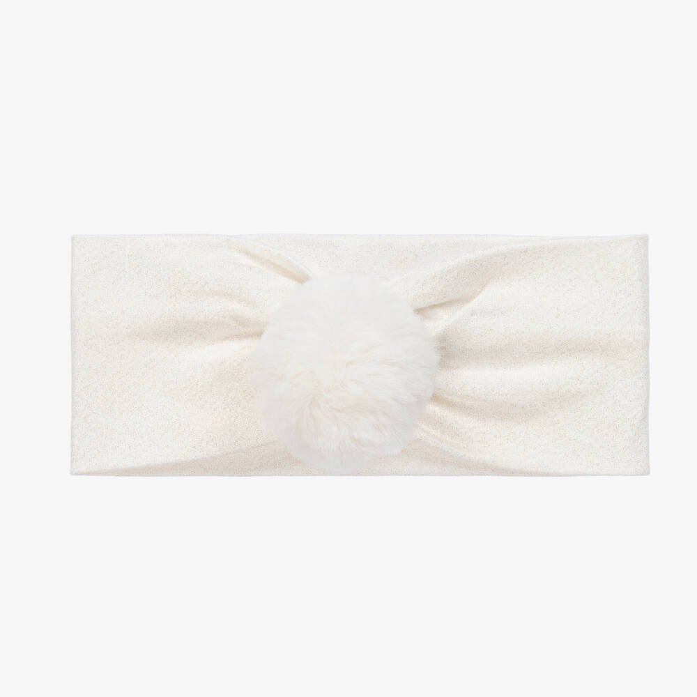 A Dee - Girls White Pom Pom Headband | Childrensalon