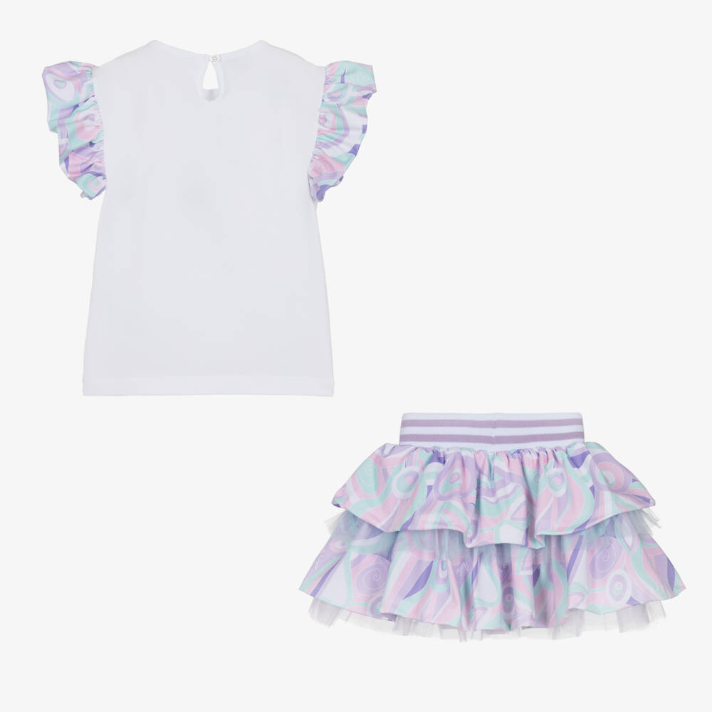 A Dee-طقم تنورة قطن لون أبيض وبنفسجي | Childrensalon Outlet