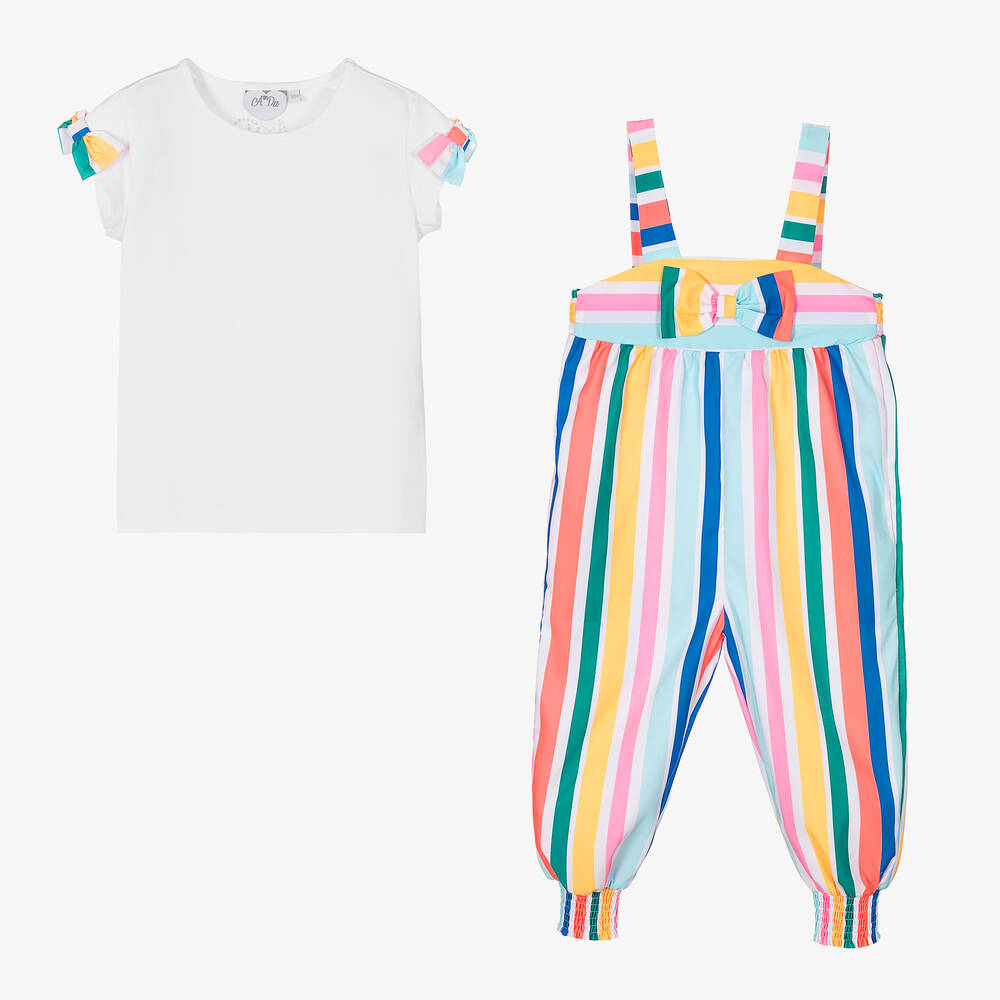 A Dee-Белый топ и полукомбинезон в радужную полоску | Childrensalon Outlet