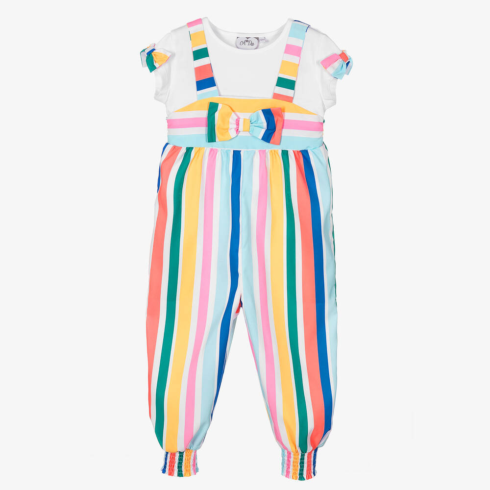 A Dee - Weißes Regenbogen-Latzhosen-Set  | Childrensalon