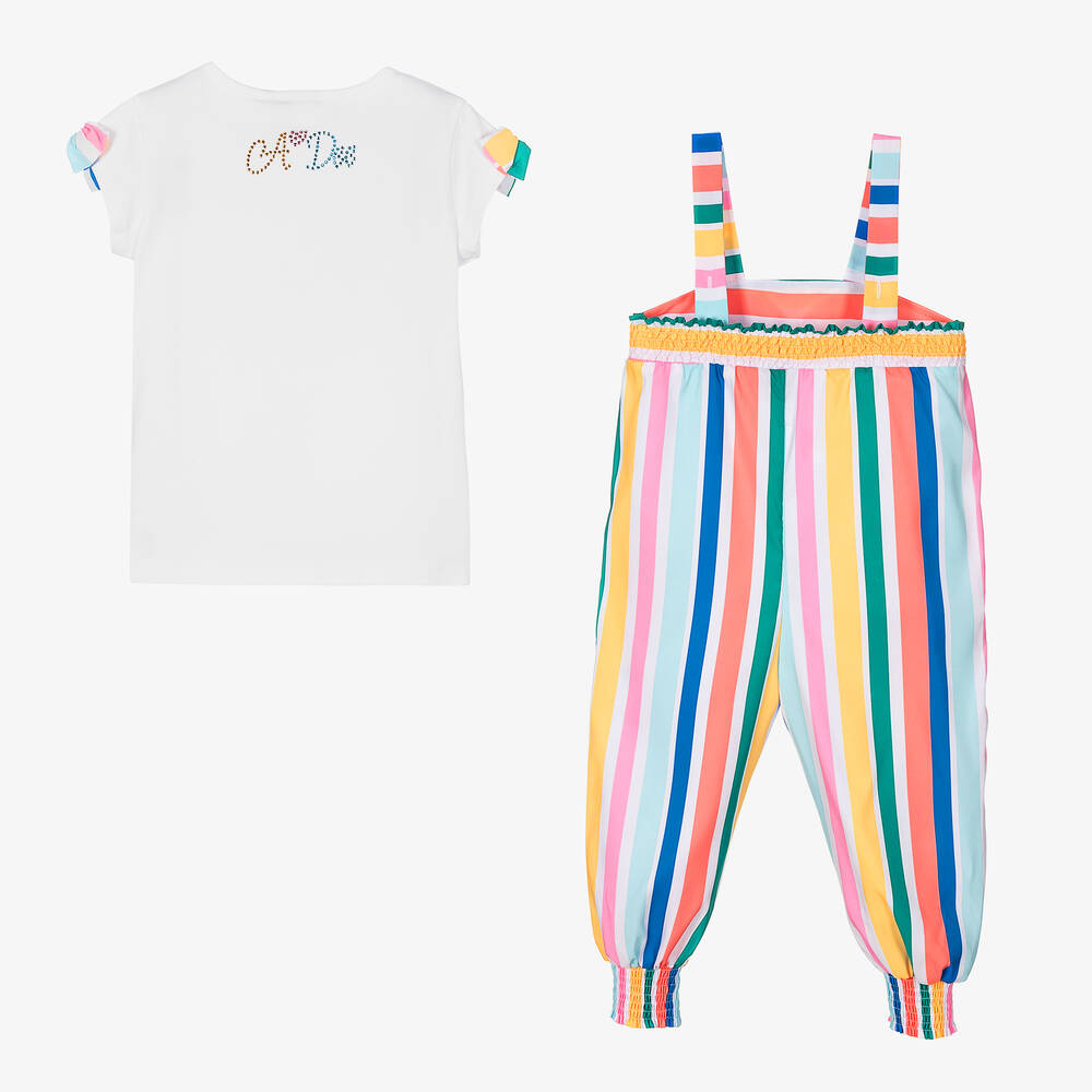 A Dee-Белый топ и полукомбинезон в радужную полоску | Childrensalon Outlet