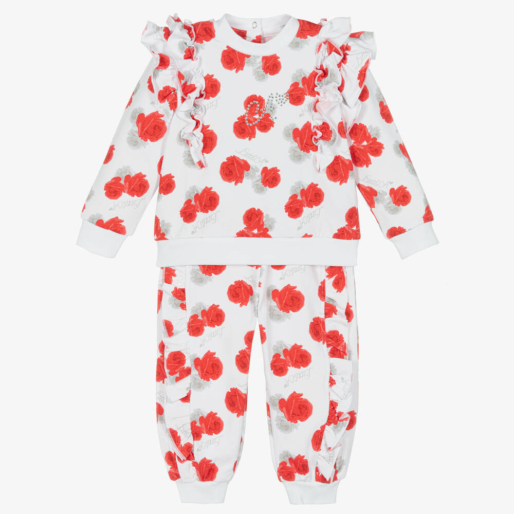 A Dee - Girls White & Red Cotton Tracksuit | Childrensalon