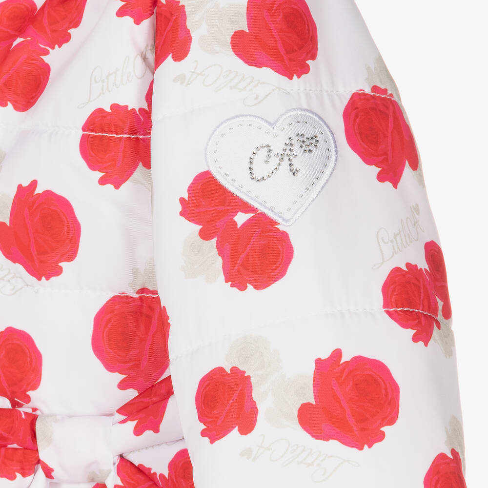 A Dee-Girls White & Red Puffer Coat | Childrensalon Outlet