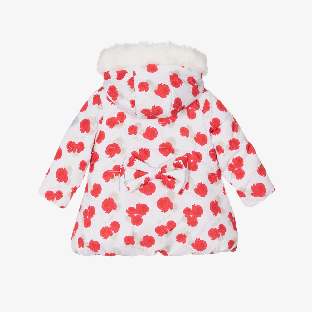 A Dee-Girls White & Red Puffer Coat | Childrensalon Outlet