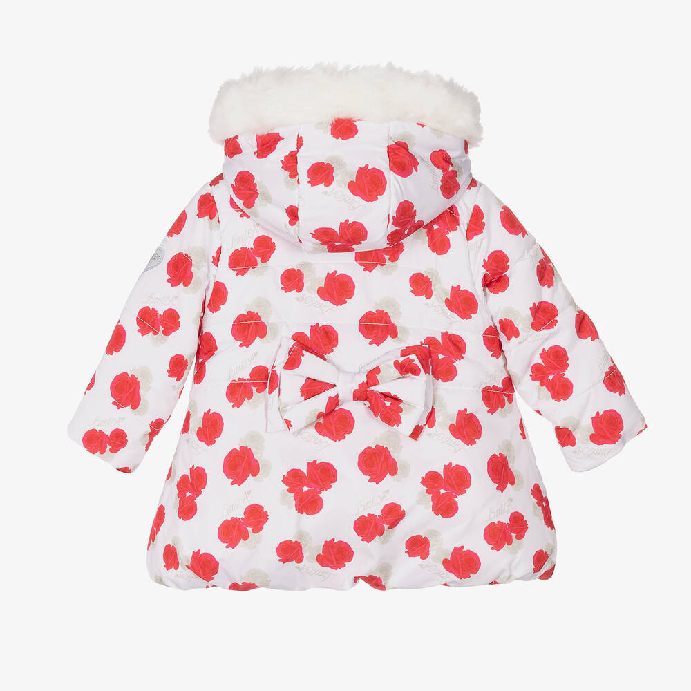 A Dee-Girls White & Red Puffer Coat | Childrensalon Outlet