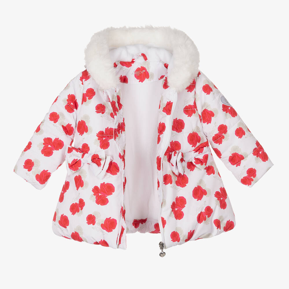 A Dee-Girls White & Red Puffer Coat | Childrensalon Outlet