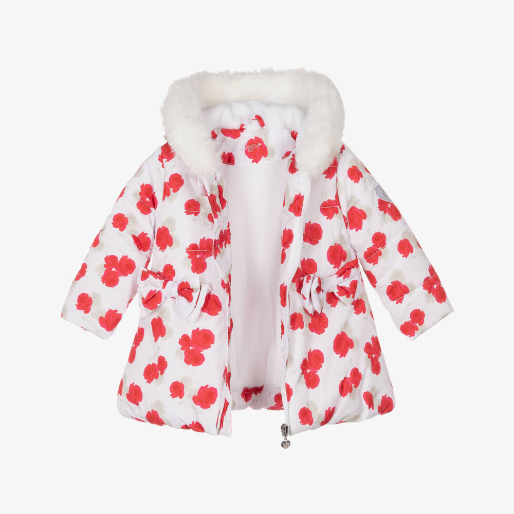 A Dee-Girls White & Red Puffer Coat | Childrensalon Outlet
