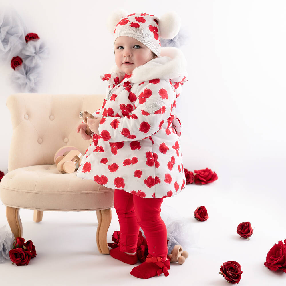 A Dee-Girls White & Red Puffer Coat | Childrensalon Outlet
