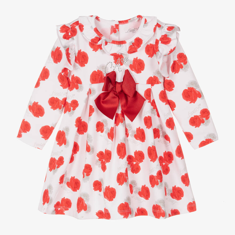 A Dee - Girls White & Red Rose Dress | Childrensalon