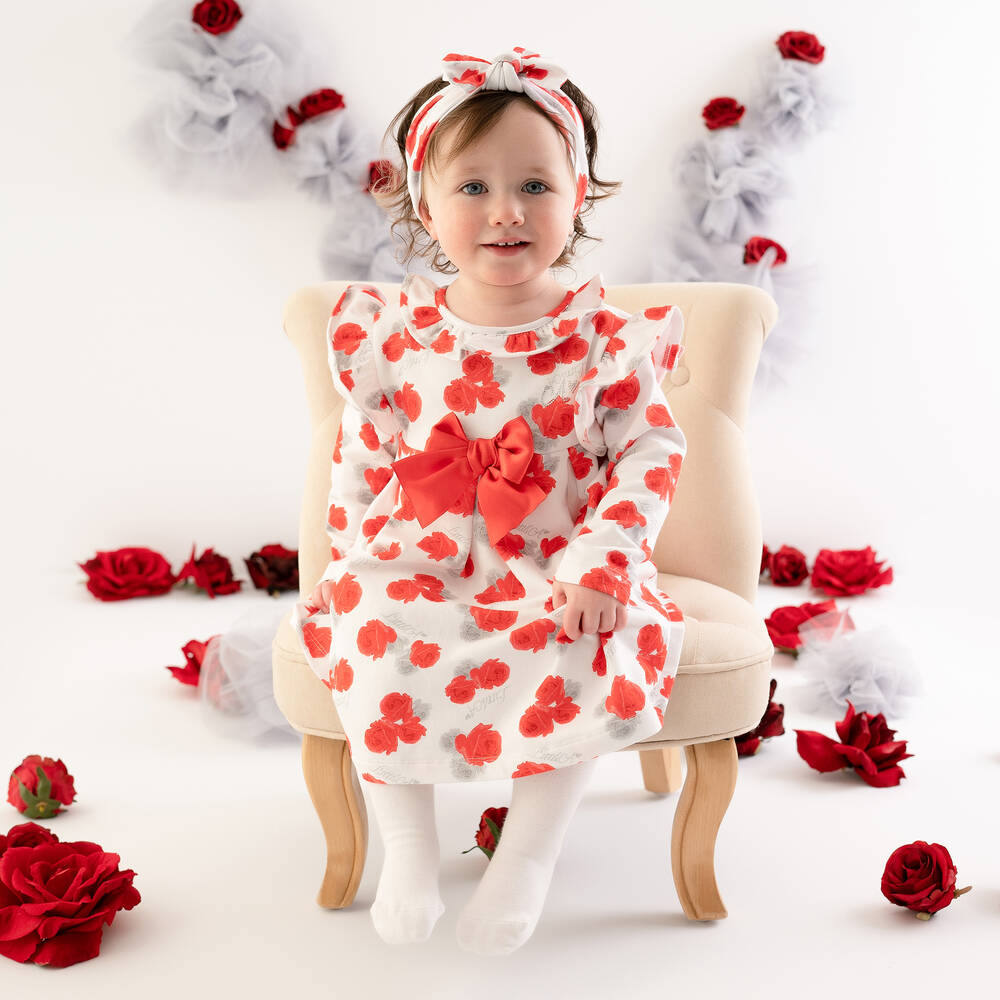 A Dee Girls White Red Rose Dress Childrensalon Outlet