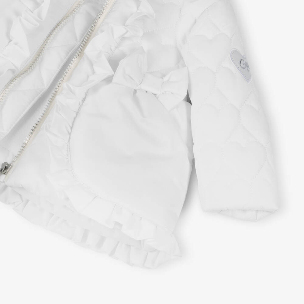 A Dee-Пальто с капюшоном и оборками белое для девочек | Childrensalon Outlet