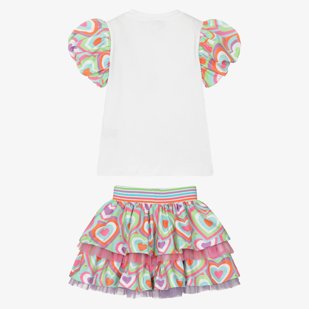 A Dee-طقم تنورة بيضاء للبنات مزين بالترتر والقلوب | Childrensalon Outlet